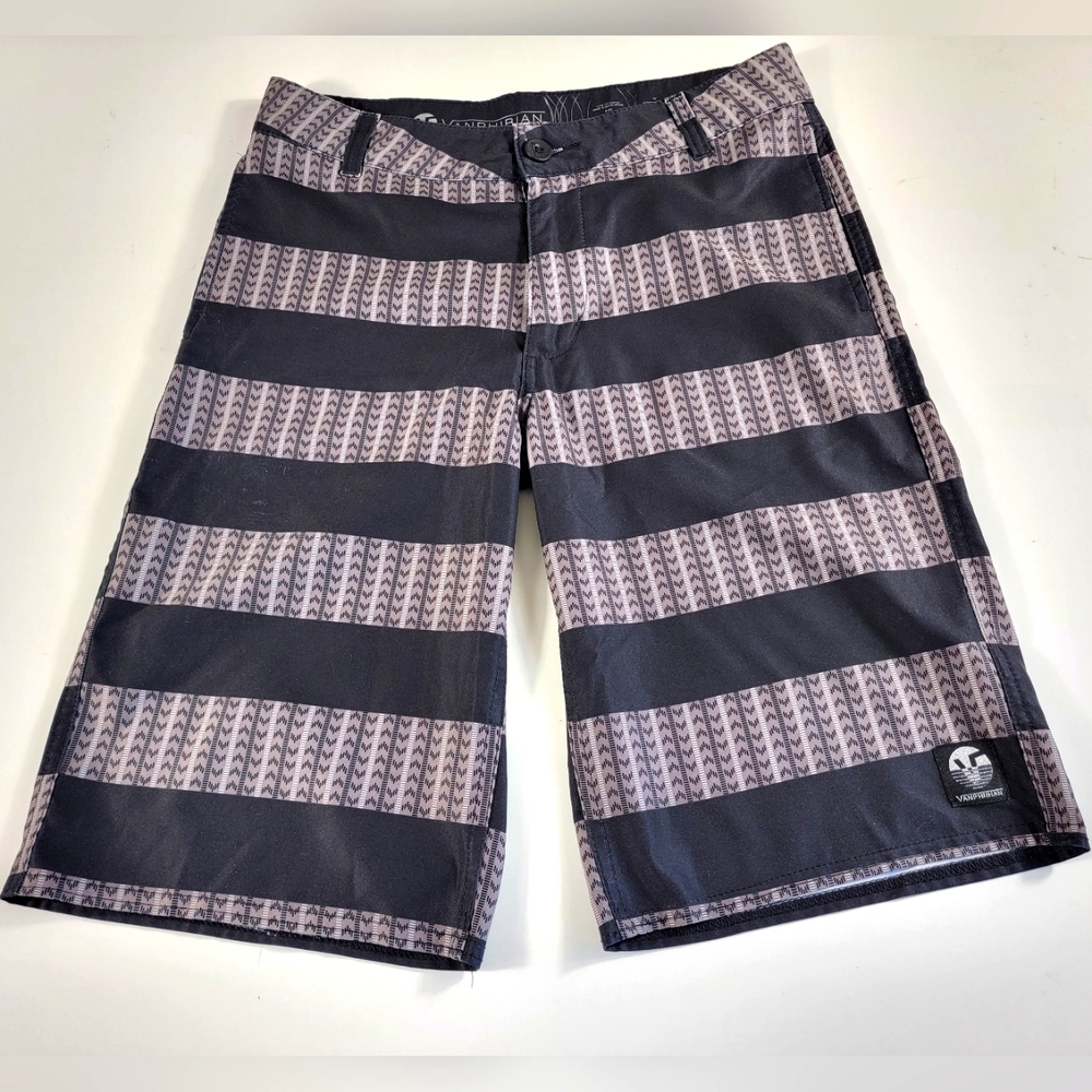 VANS Vanphibian Series Hybrid Black grey striped boardShorts, Size 16 (30)